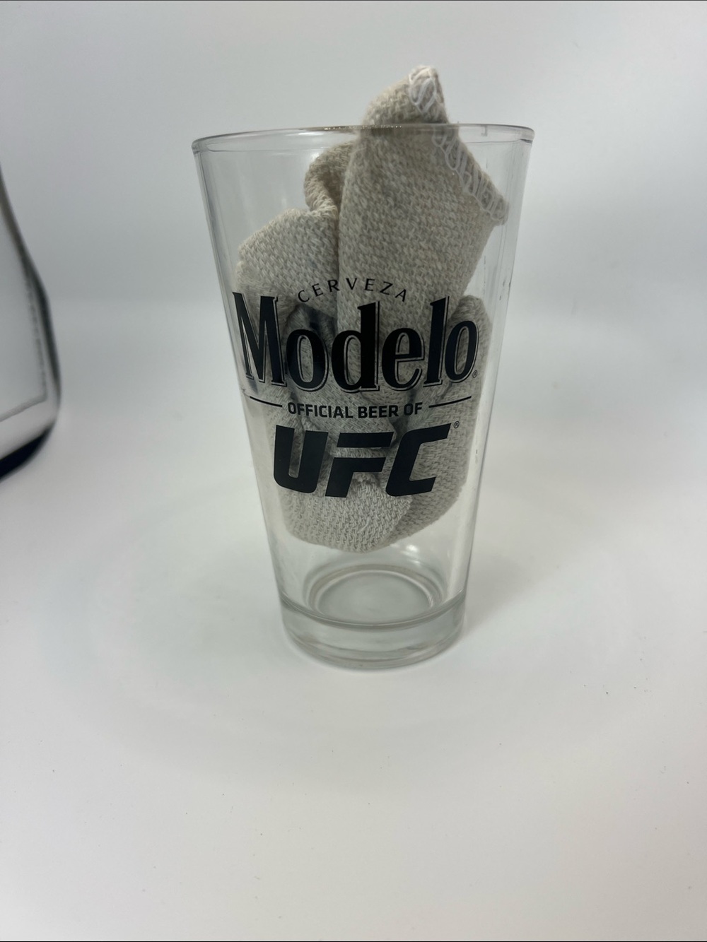 Clear Pint Glass with Black Modelo UFC Logo